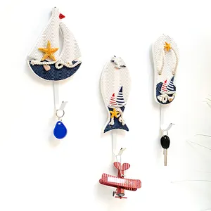 沙滩海岸装饰创意工艺品航海帆船拖鞋造型衣巾衣架木墙钩