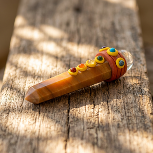 Baguette de guérison des chakras en aventurine jaune et agate, faite à la main, avec pierres incrustées, objet de collection d'art Feng Shui, forme de pilier, Gujarat JILANI AGATE - Product Image 5