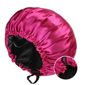 Bonnet en satin de soie pour femme, grande taille, double couche, avec sangle de serrage à boucle réglable, pour cheveux bouclés ou tressés, cadeau - Product Image 4