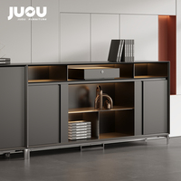 Bibliothèque de bureau de luxe en panneaux de bois modernes, panneaux de particules de qualité E0, pieds en métal, avec éclairage d'ambiance