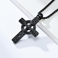 Pendentif croix celtique en acier inoxydable pour homme, plaqué or, avec chaîne en corde, bijoux chrétiens pour motards, à porter au quotidien