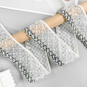 Wholesale Embroidery Tulle Beaded Lace Trim Border Luxury Net Mesh Lace Ribbon for <strong>Dresses</strong> Bridal <strong>Veils</strong> Costumes &amp; Crafts - Product Image 2