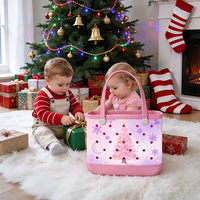 Sac fourre-tout en EVA pastel doux, imprimé sapin de Noël et flocons de neige roses, sac à main grande capacité pour les fêtes et les voyages décontractés