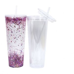 Gobelet en plastique acrylique double paroi perforé de 24 oz avec couvercle plat et paille, anti-fuite, personnalisable avec trous au fond et bouchon - Product Image 5