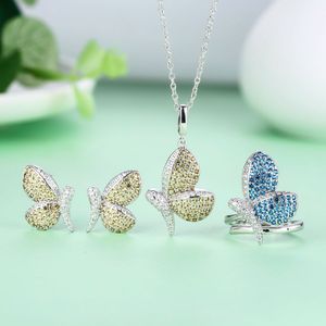 Conjuntos de joyería con colgante de mariposa para mujer, collar, cadena, pendientes, anillo, conjuntos de joyería de boda al por mayor - Product Image 1