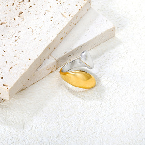 แหวนรูปทรงเรขาคณิตไม่สมมาตร ชุบทอง 18k สแตนเลสสตีล สำหรับทุกเพศ เครื่องประดับแฟชั่น ของขวัญ แหวนนิ้วชี้ - Product Image 3