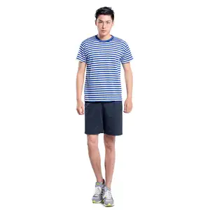 Factory Wholesale Fashion Blue White Naval Stripe cotton custom tshirt for men striped men t-shirt