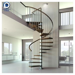 Prima escaleras decorativas de acero personalizadas Invisible Stringer Escalera <span class=keywords><strong>Caracol</strong></span> Interior Villa escalera circular interior peldaño de madera H - Product Image 6