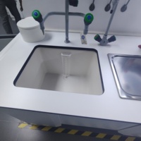 Banc d'islande de laboratoire tout acier certifié CE, mobilier de laboratoire avec plan de travail en époxy, évier, robinet de gaz et bras d'extraction des fumées