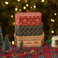 Cajas de Regalo Navideñas con Tapas, Juego de 3, Estilo Retro Kraft |   Cajas Decorativas de Cartón para Regalos y Decoración Navideña