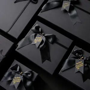 奢华黑色蝴蝶结丝带礼品盒定制印花标志香水口红礼品产品包装