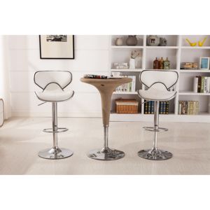 DB Masaccio Set of 2 White <b>Swivel</b> <b>Barstools</b> Upholstery Airlift Adjustable with Chrome Base - Product Image 2