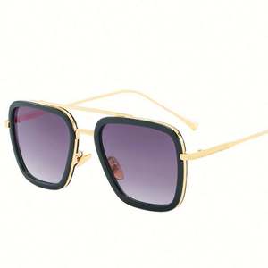 Lunettes de soleil carrées rétro personnalisées avec logo, monture métallique, protection UV400, double barre, pour hommes et femmes - Product Image 3