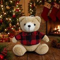Ours en peluche de Noël personnalisé de 21 cm avec chemise à carreaux rouges et impression en relief pour la décoration de la maison pendant les fêtes