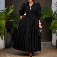 Robe élégante pour femmes 2025, robe africaine grande taille, mode unie, manches bouffantes, robes longues, col rabattu, logo sur le devant, chemise décontractée