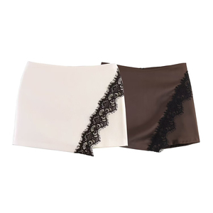PB&ZA Donna 2026 Nuovi Shorts Estivi Chic alla Moda Casual a Vita Alta Semplici in Raso con Decorazioni in Pizzo - Product Image 1