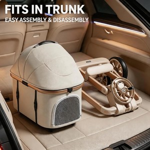 Nouvelle <span class=keywords><strong>poussette</strong></span> de luxe 2026 pour animaux de compagnie, double, réglable et pliable, avec panier amovible pour chiens et chats, cadre en alliage d'aluminium - Product Image 3