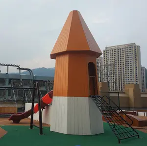 スライドクライミング機器付き公園木製屋外遊び場幼稚園キッズウッドキャッスルハウス