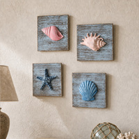 Décoration murale 3D coquillage et étoile de mer, plaque murale rustique marine vieillie, panneau mural en bois pour salle de bain, salon, décoration intérieure