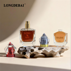 Irregularly Designed Transparent Glass 30ml, 50ml, 100ml Luxury <b>Perfume</b> Empty Spray <b>Bottles</b> and <b>Red</b> Plastic Cap - Product Image 5