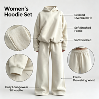 Ensemble décontracté sportif pour femme : sweat à capuche uni et pantalon de survêtement ample longueur genou en molleton écologique