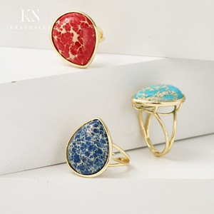 Anillos de moda en forma de lágrima de piedras preciosas de lujo, banda de oro abierta, anillo de tamaño ajustable de labradorita de amatista curativa para mujer - Product Image 3