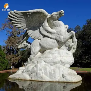 Außenbereich handgeschnitzte lebensgröße Pegasus-Skulptur Marmor Pferdestatue