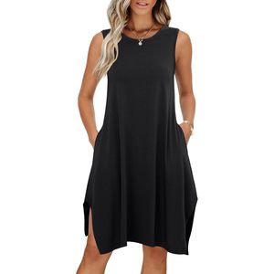 Anrabess Vestido casual fluido sin mangas con dobladillo asimétrico para mujer, corte holgado, cuello redondo, para verano, playa, vacaciones, crucero, corto - Product Image 1
