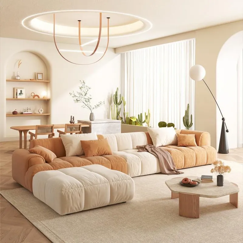 Divano modulare set divani minimalisti divani da ufficio soggiorno per interni moderni con piuma d'oca per la casa a forma di l dorata