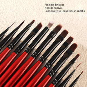Ensemble de pinceaux à ongles en bois noir et rouge, avec manche en bois, en nylon, pour détails fins, stylos de peinture au gel pour French Manucure - Product Image 2
