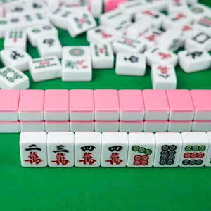 Mah-jong çin hediye kurulu oyunu eğlence Mahjong seti 144 fayans 30mm mahjong fayans pembe ve mavi düz renk