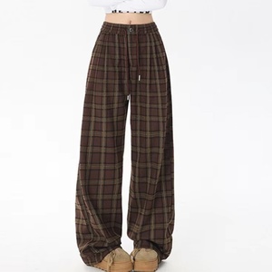Pantalon large pour femme d'automne, pantalon décontracté à jambes droites, taille haute, à carreaux, mode, loisirs, treillis pour femme - Product Image 1