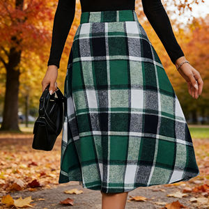 Vente flash sur la jupe midi tendance à imprimé écossais pour femmes de Temu, jupe à taille haute et coupe évasée, parfaite pour la superposition par temps frais - Product Image 6