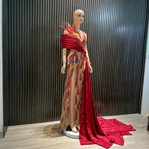 Elegante Vestido Trompeta de Manga Regular en Tela de Seda con Pedrería de Alta Gama, Cómodo, Transpirable y Antiarrugas para Eventos Nocturnos de Invierno - Product Image 3