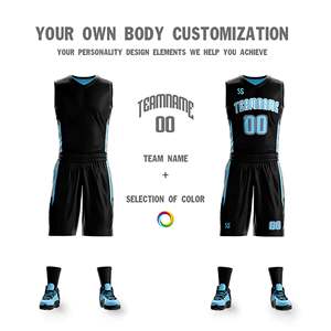 Maillot de basket-ball personnalisé noir et bleu, design double face, vêtements de sport - Product Image 4
