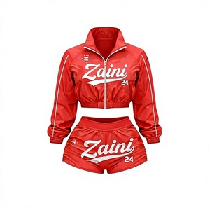 220 GSM Premium Polyester Casual Hooded Sports Wear Red T Shirt Short <b>Set</b> <b>White</b> Panel OEM - Product Image 1
