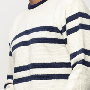 Maglione girocollo autunno inverno a maniche lunghe da <span class=keywords><strong>uomo</strong></span> a righe bianche color crema - Product Image 2