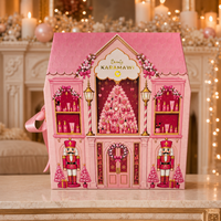Calendrier de l'Avent de Luxe Rose Personnalisé en Forme de Maison, 24 Jours, Boîte Cadeau Rigide en Papier pour Cosmétiques, Emballage de Noël, Vente en Gros OEM ODM