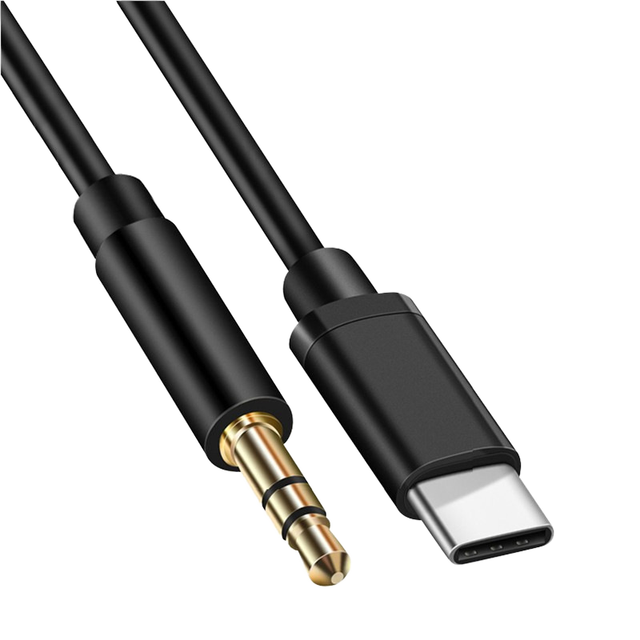 Premium Black USB Type C Male-Male 3.5mm Aux Audio Extension Adapter Cable PVC Bare Copper Conductor Mylar Braid Shielding Car