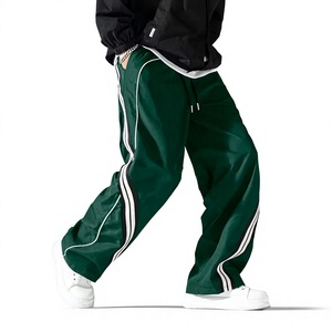 Straight-leg Loose-fit Baggy <b>Pants</b> with Ribbed Webbing Accents Cuffed Hem with Contrasting Tape Design Made of Polyester Fiber - Product Image 4