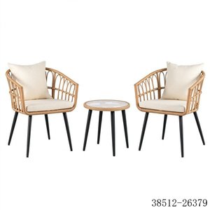 Conjunto de Jardín Contemporáneo de Ratán para Exteriores, 2 Plazas, con Mesa de Centro y Cojines Beige, Modelo 38512-26379 - Product Image 1