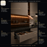 Cuisine sur mesure pour toute la maison, armoires vert ardoise foncé, vitrine à deux tons avec façade en verre, dessus en marbre LED, usine OEM ODM