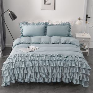 Koreaanse stijl moderne prinsessen polygoonvormige ruches effen kleur aanpasbare all-season herbruikbare microvezel dekbedovertrekset - Product Image 1