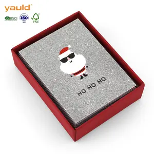 Tùy Chỉnh In Ấn Chuyên Nghiệp Sang Trọng Glitter Giấy Handmade Holiday Merry Christmas Thiệp Chúc Mừng Với Phong Bì Box Set