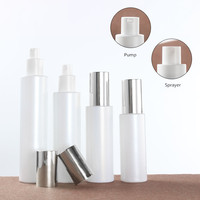 Lot de Bouteilles en Verre Blanc Nacré avec Couvercle Argenté 20ml/30ml/60ml/100ml – Personnalisation Gravée du Logo – Flacons Vaporisateurs/Pompes pour Lotion et Mascara