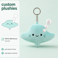 Porte-clés en peluche personnalisé en forme de raie manta vert clair, pendentif en peluche avec logo personnalisé
