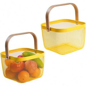 Metal Mesh <b>Basket</b> with Handle Square Harvest Storage <b>Small</b> <b>Basket</b> with Handle for Shopping Garden Bathroom Kitchen Organizing - Product Image 2