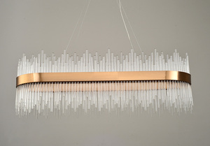 Lampadario ellittico dorato lucido JC LIGHTING, <span class=keywords><strong>lampada</strong></span> a sospensione con asta in vetro <span class=keywords><strong>trasparente</strong></span> per reception di saloni, negozi e ristoranti. - Product Image 2