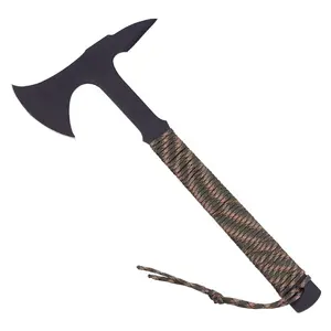 Ax tático em aço inoxidável portátil, machado tomahawk, aço inoxidável, machado de batalha, com punho de corda de nylon durável