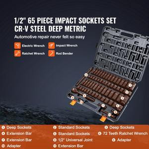 1/2" Drive <b>Impact</b> <b>Socket</b> Set, 65 Piece <b>Socket</b> Set SAE 3/8" to 1-1/4" and Metric 10-24mm,6 Point Cr-V Alloy Steel for Auto Repair - Product Image 3